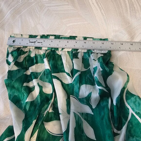 Women's Wide Leg Jade Leaf Print Satin Pants, Small - Picture 7 of 11